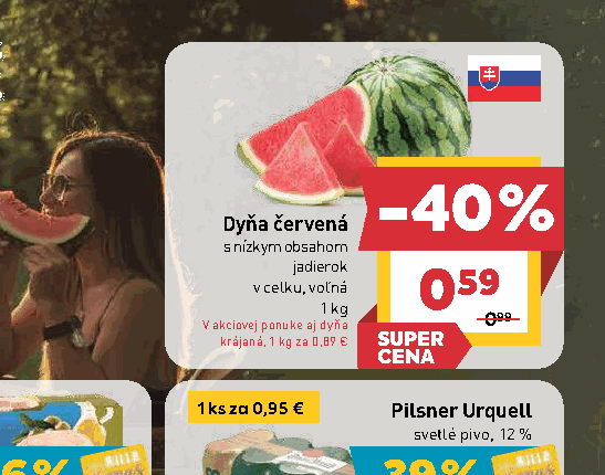 Dyňa červená s nízkym obsahom jadierok v celku, voľná krájaná, 1 kg za 0,89 €