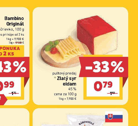 Zlatý syr eidam 45 %