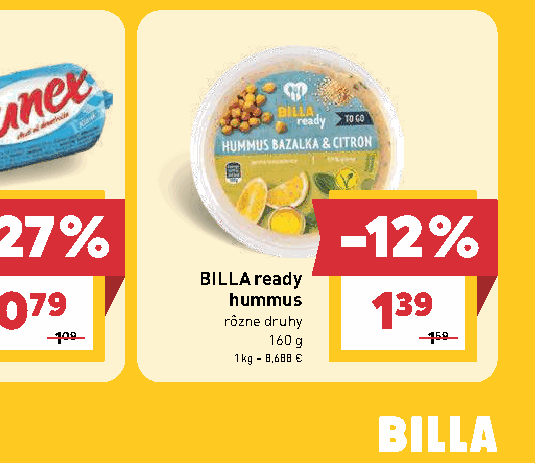 BILLA ready hummus rôzne druhy