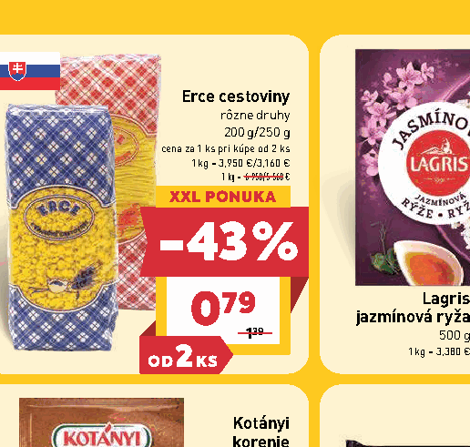 Erce cestoviny rôzne druhy