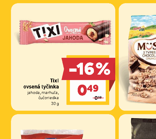 TixI ovsená tyčinka jahoda, marhuľa, čučoriedka