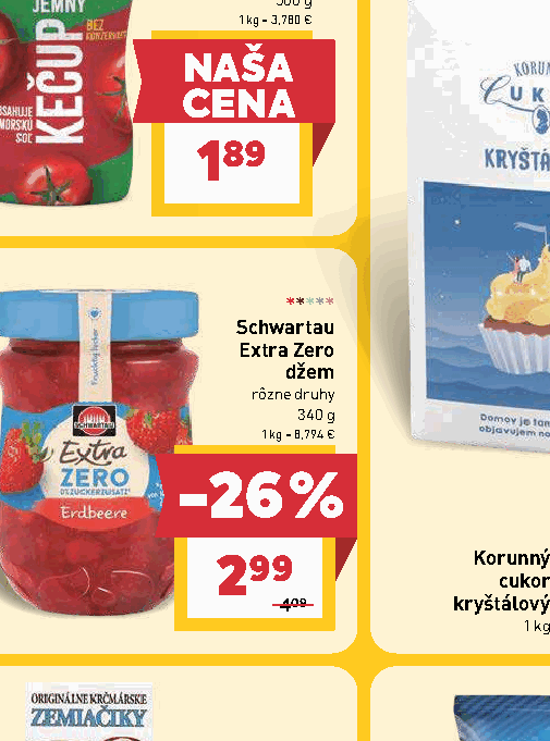 Schwartau Extra Zero džem rôzne druhy