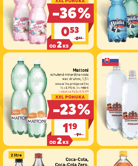 Mattoni ochutená minerálna voda viac druhov, 1,5 l