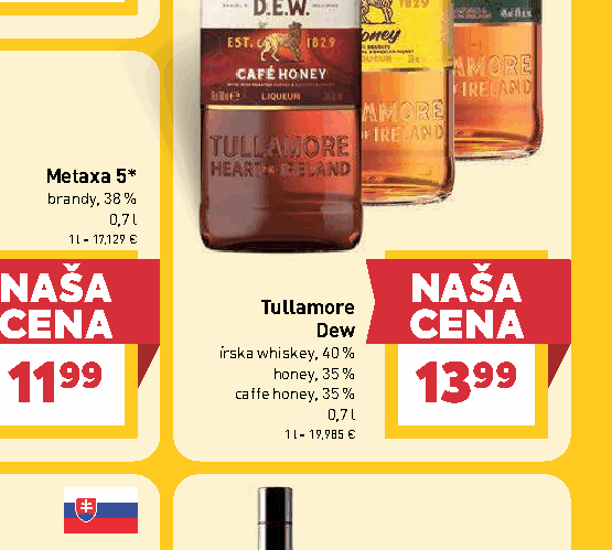 Tullamore Dew írska whiskey, 40 % honey, 35 % caffe honey, 35 %