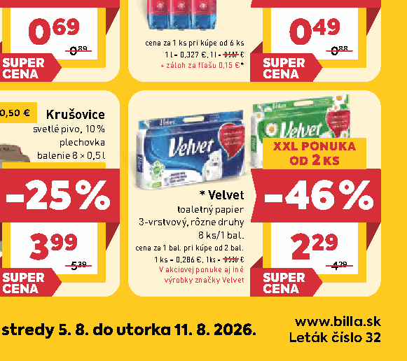 Velvet toaletný papier 3-vrstvový, rôzne druhy výrobky značky Velvet