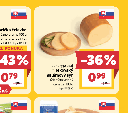 Tekovský salámový syr údený/neúdený