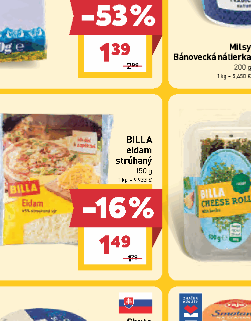 BILLA eidam strúhaný