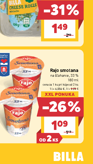 Rajo smotana na šľahanie, 33 %