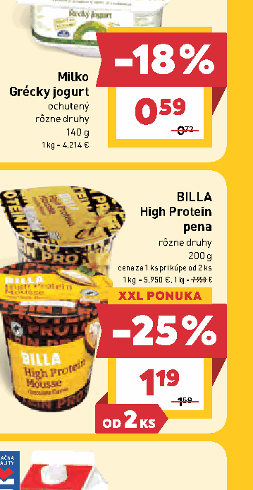 BILLA High Protein pena rôzne druhy