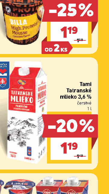 Tami Tatranské mlieko 3,6 % čerstvé