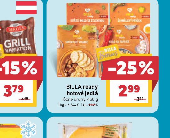 BILLA ready hotové jedlá rôzne druhy, 450 g