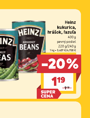 Heinz kukurica, hrášok, fazuľa pevný podiel