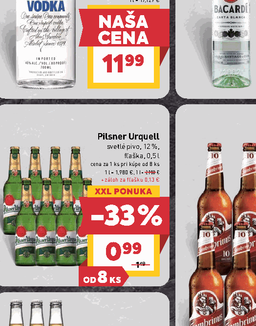 Pilsner Urquell svetlé pivo, 12 %, fľaška, 0,5 l