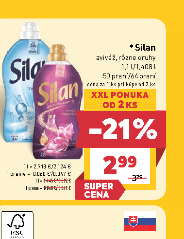 Silan aviváž, rôzne druhy 50 praní/64 praní
