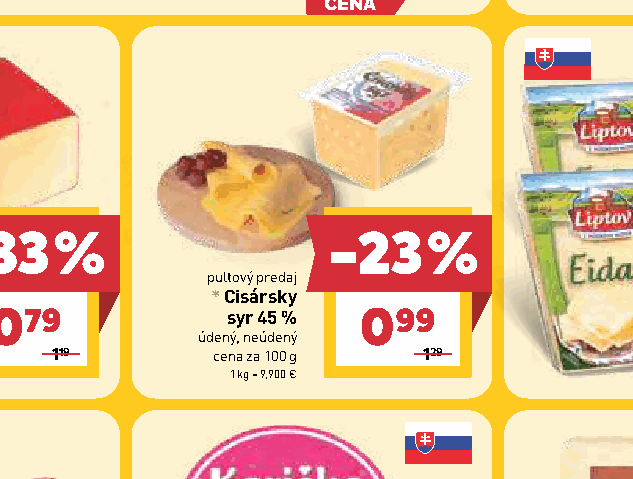 Cisársky syr 45 % údený, neúdený