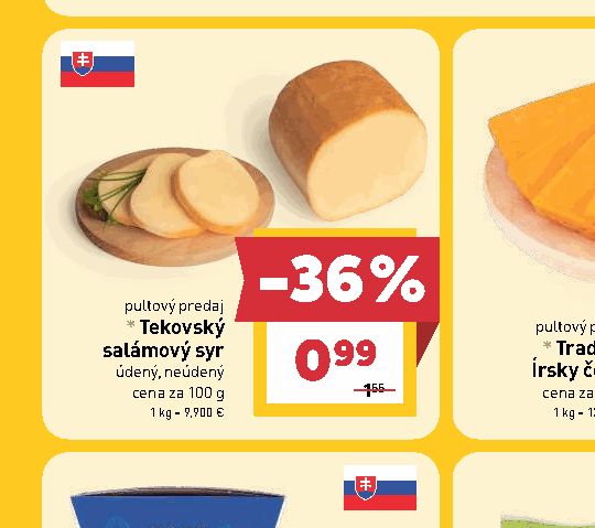 Tekovský salámový syr údený, neúdený