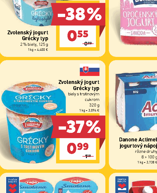 Zvolenský jogurt Grécky typ biely s trstinovým cukrom