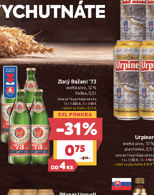 Zlatý Bažant ’73 svetlé pivo, 12 % fľaška, 0,5 l