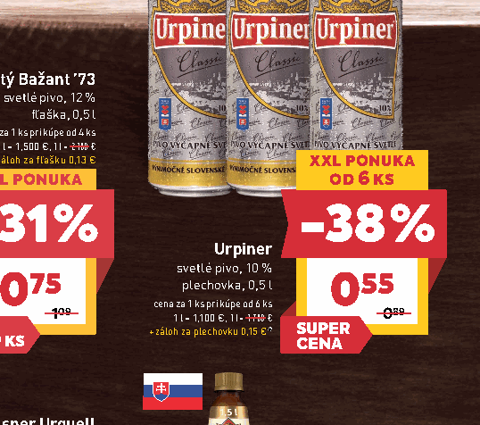Urpiner svetlé pivo, 10 % plechovka, 0,5 l