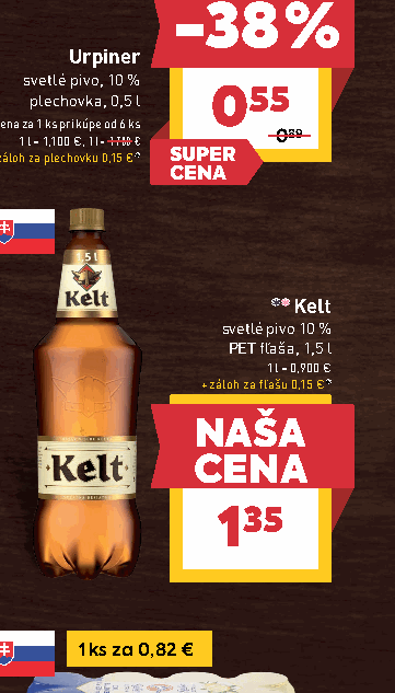 Kelt svetlé pivo 10 % PET fľaša, 1,5 l