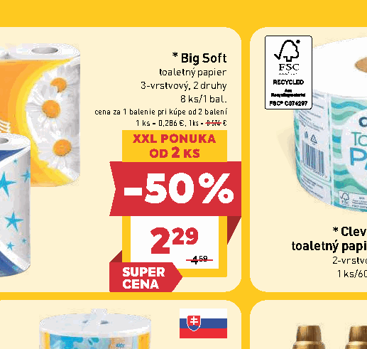 Big Soft toaletný papier 3-vrstvový, 2 druhy
