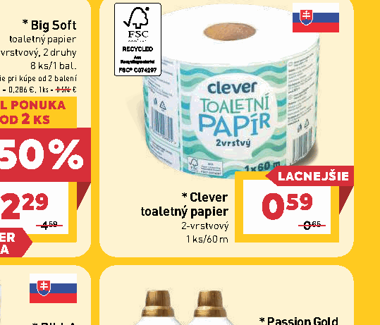 Clever toaletný papier 2-vrstvový