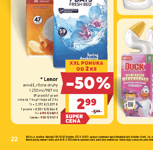 Lenor aviváž, rôzne druhy 59 praní/47 praní 1 pranie = 0,051 €/0,064 € 1 pranie = 0,102 €/ 0,127 €