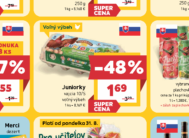 Juniorky vajcia 10/S voľný výbeh