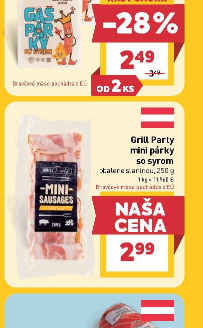 Grill Party mini párky so syrom obalené slaninou, 250 g