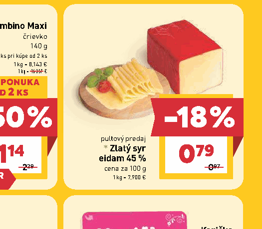 Zlatý syr eidam 45 %