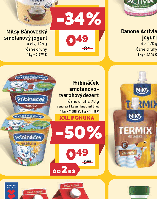 Pribináček smotanovo- tvarohový dezert rôzne druhy, 70 g