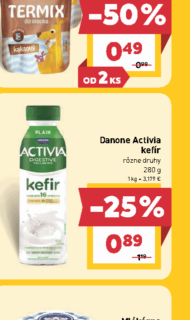 Danone Activia kefír rôzne druhy
