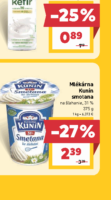 Mlékárna Kunín smotana na šľahanie, 31 %