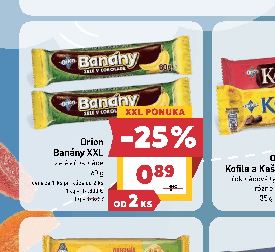 Orion Banány XXL želé v čokoláde