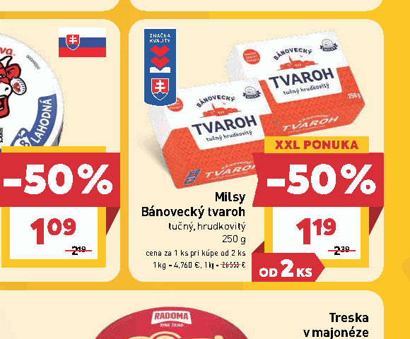 Milsy Bánovecký tvaroh tučný, hrudkovitý