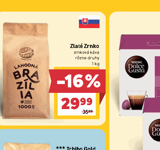 Zlaté Zrnko zrnková káva rôzne druhy