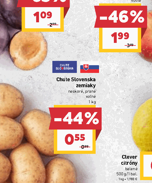 Chute Slovenska zemiaky neskoré, prané voľné