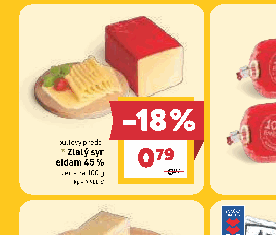 Zlatý syr eidam 45 %
