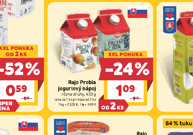 Rajo Probia jogurtový nápoj rôzne druhy, 430 g