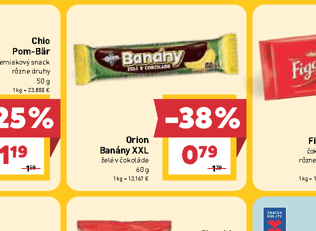 Orion Banány XXL želé v čokoláde