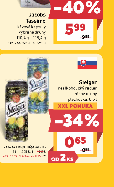 Steiger nealkoholický radler rôzne druhy plechovka, 0,5 l