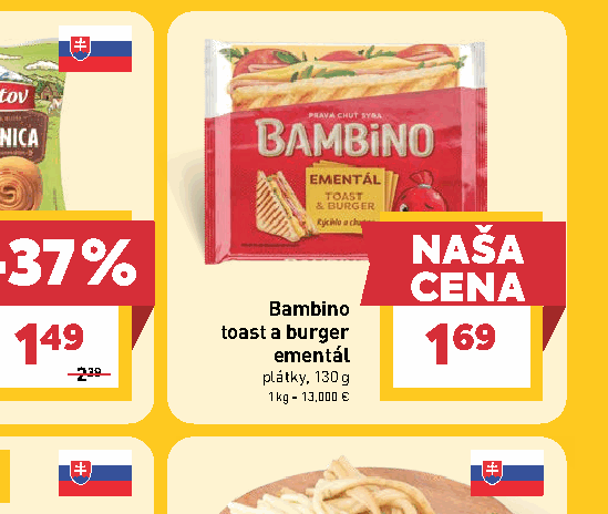 Bambino toast a burger ementál plátky, 130 g