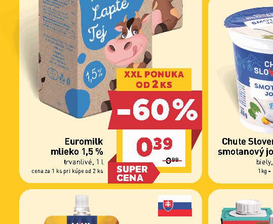 Euromilk mlieko 1,5 % trvanlivé, 1 l