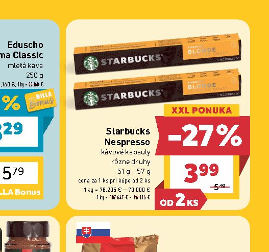 Starbucks Nespresso kávové kapsuly rôzne druhy –