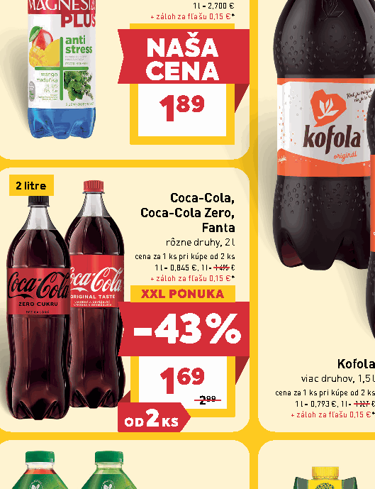 Coca-Cola, Coca-Cola Zero, Fanta rôzne druhy, 2 l