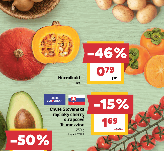 Hurmikaki Chute Slovenska rajčiaky cherry strapcové
