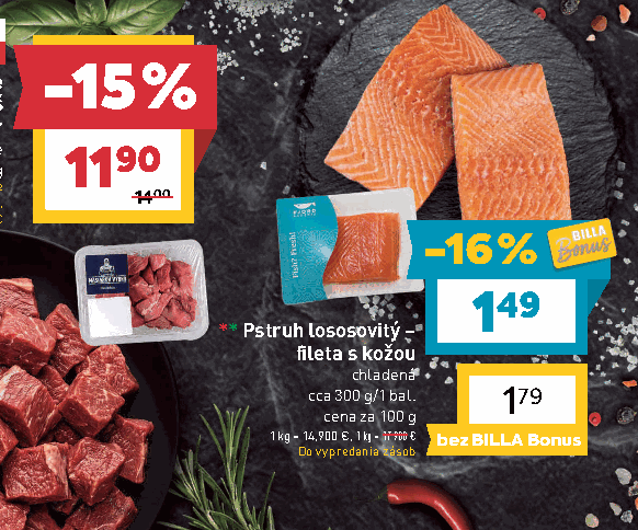 Pstruh lososovitý – fileta s kožou chladená cca 300 g/1 bal.