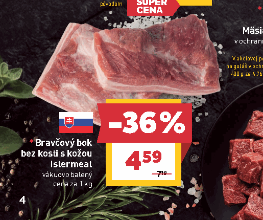 Bravčový bok bez kosti s kožou Istermeat vákuovo balený