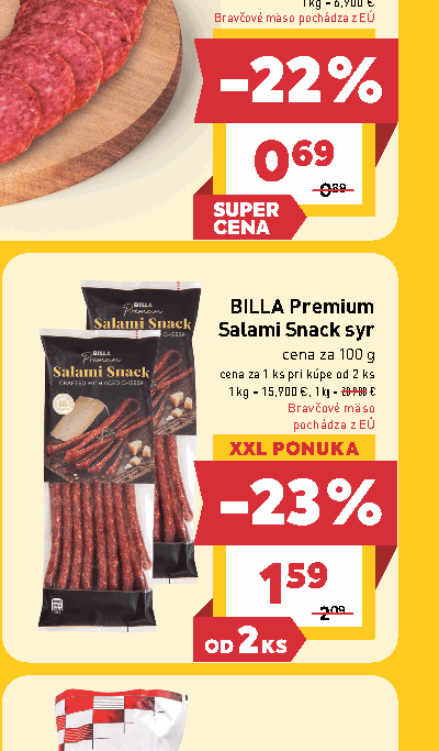 BILLA Premium Salami Snack syr