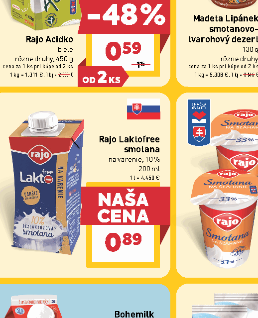 Rajo Laktofree smotana na varenie, 10 %